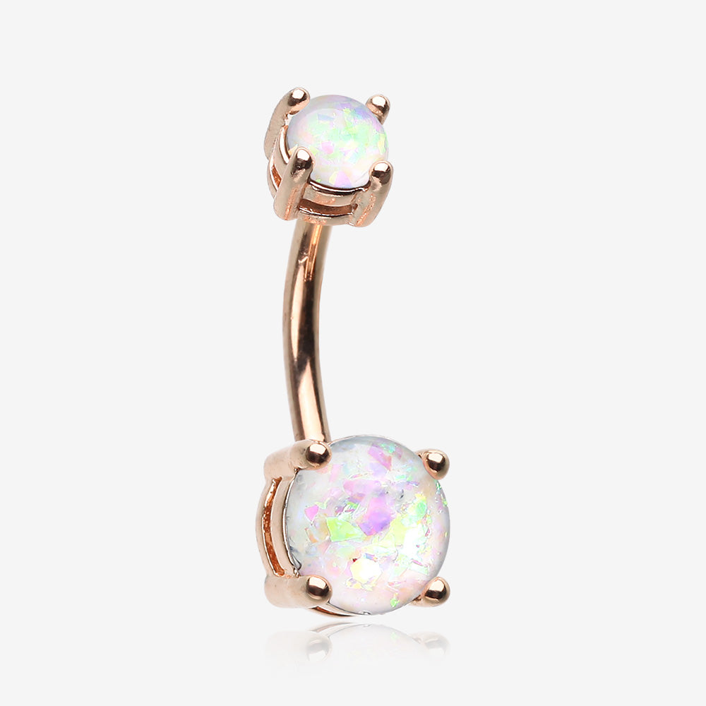 Rose Gold Opal Sparkle Prong Set Belly Button Ring