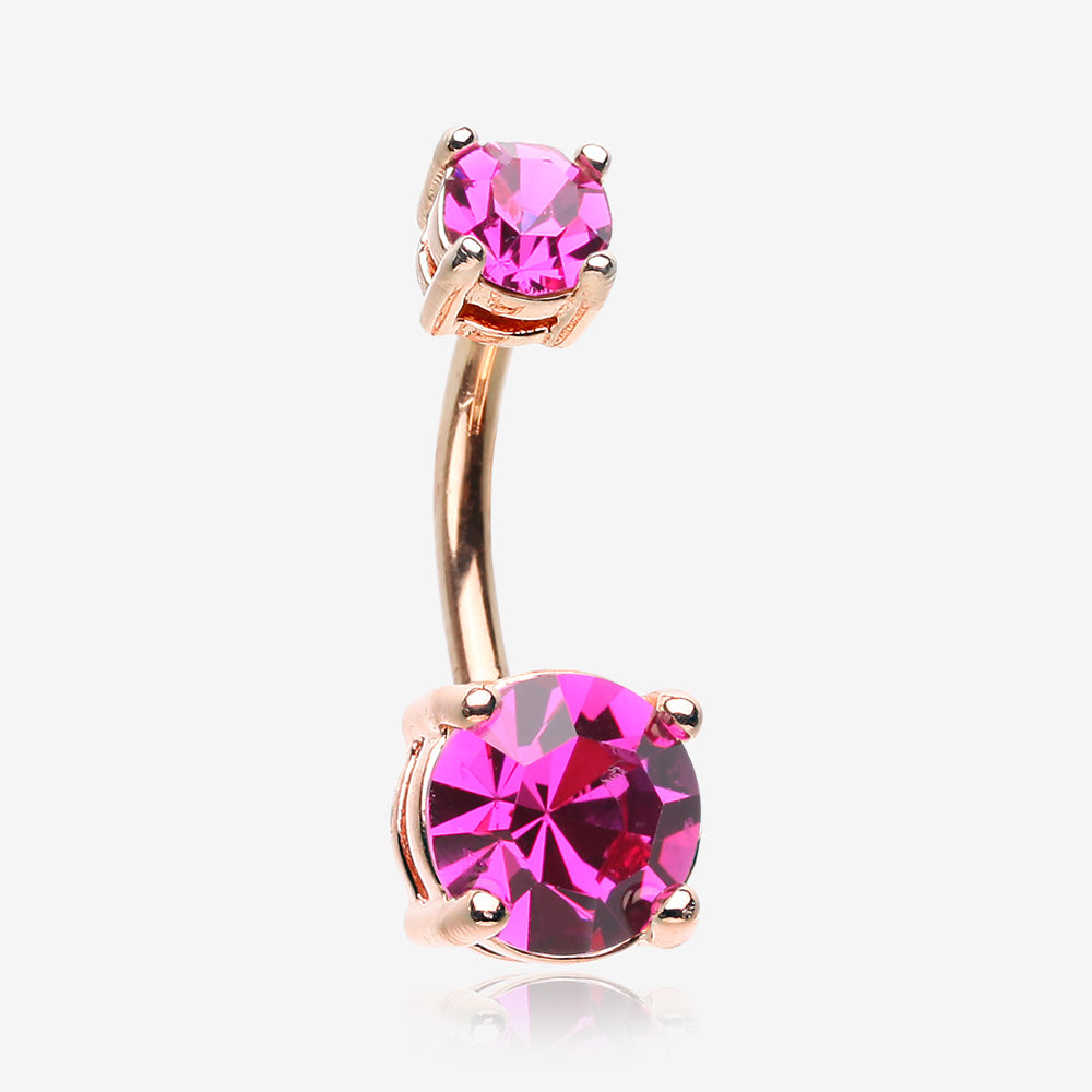 Rose Gold Fuchsia Sparkle Prong Set Belly Button Ring