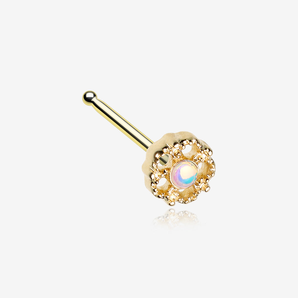 Golden Iridescent Revo Floral Ornate Nose Stud Ring