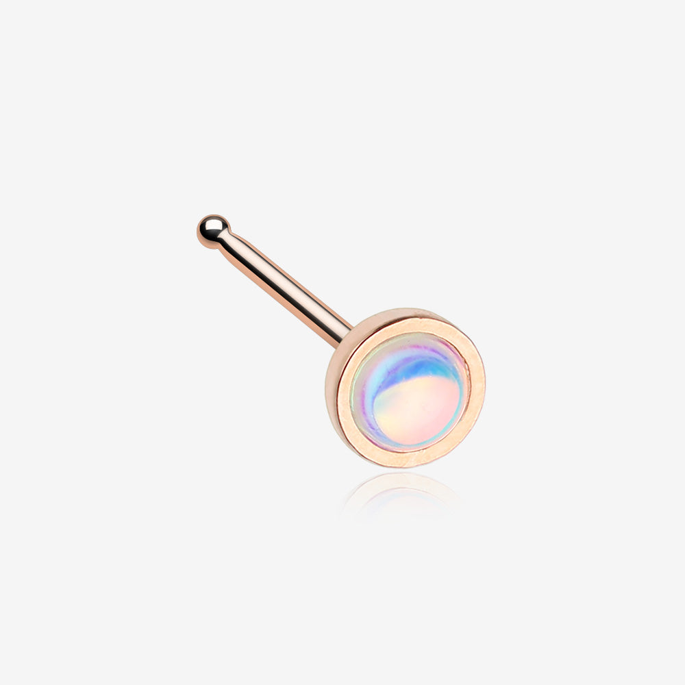 Rose Gold Bezel Set Iridescent Revo Sparkle Nose Stud Ring