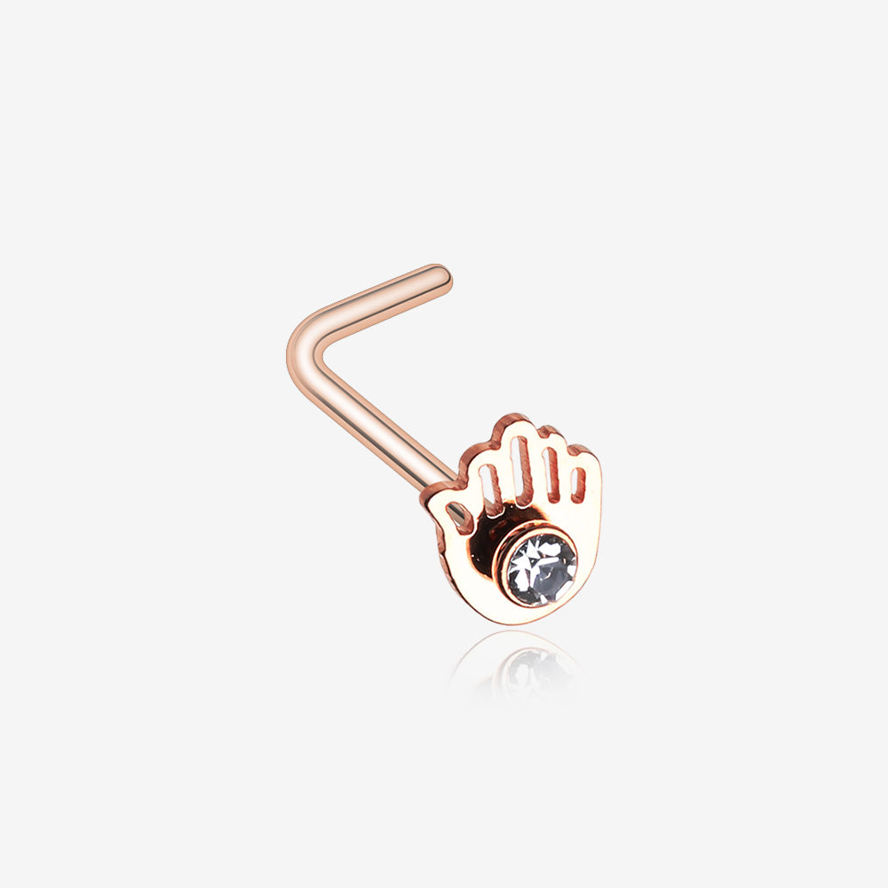 Rose Gold Hamsa Sparkle L-Shaped Nose Ring