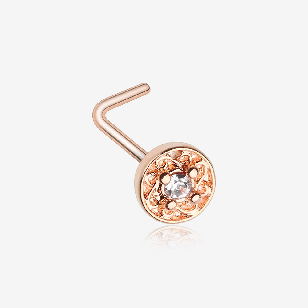 Rose Gold Swirlesque Sparkle Gem L-Shaped Nose Ring-Clear Gem – BM25.com