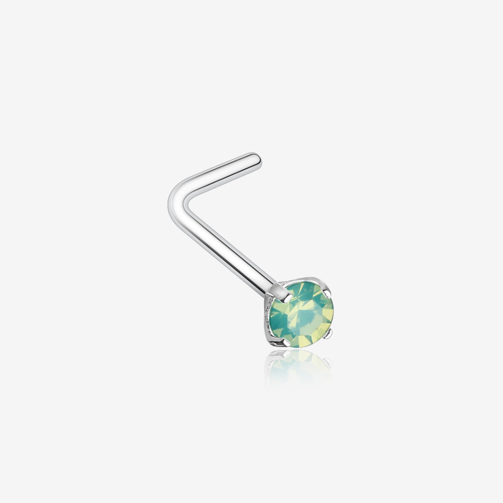 Opalite Sparkle Gem Prong Set L-Shaped Nose Ring