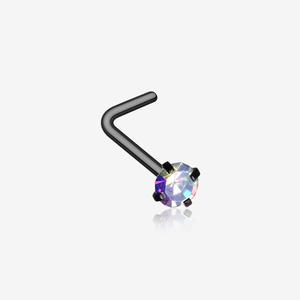 Blackline Iridescent Sparkle Gem Prong Set L-Shaped Nose Ring