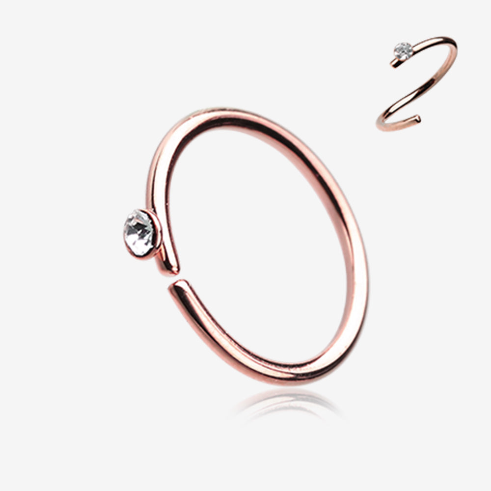 Rose Gold Gem Top Bendable Steel Hoop Ring