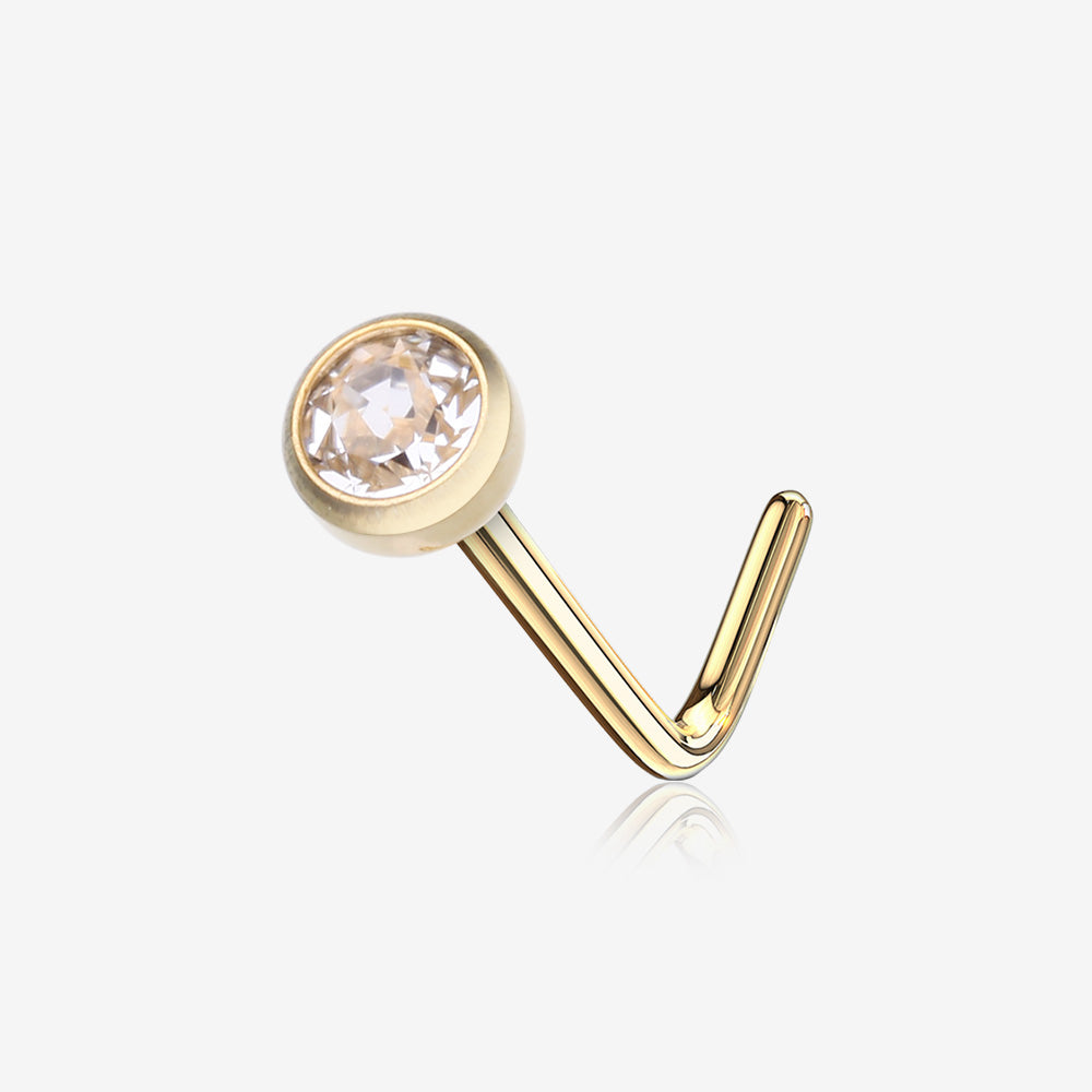 Pure24K Implant Grade Titanium Bezel Set Gem Top L-Shaped Nose Ring