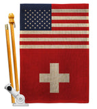 Switzerland US Friendship - Nationality Flags of the World Vertical Impressions Decorative Flags HG140660 Made In USA