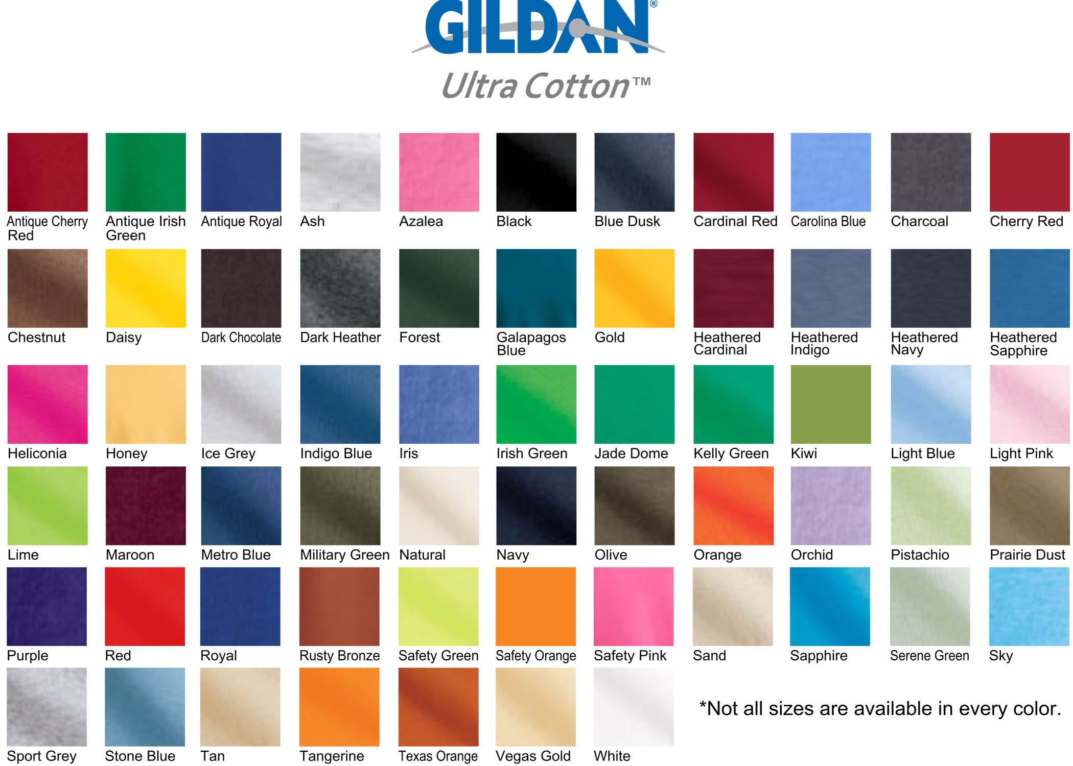 Gildan Youth T Shirt Color Chart