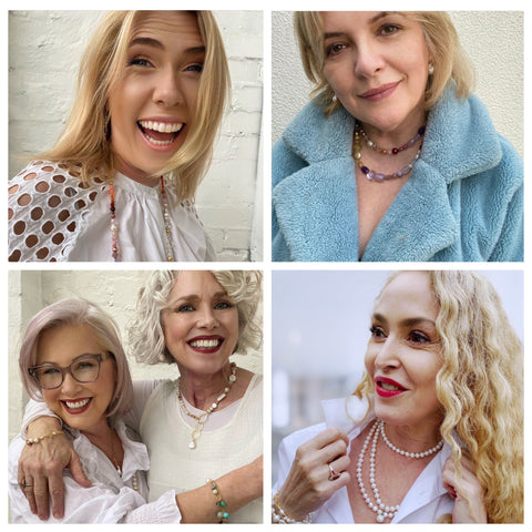 A collage of 4 women wearing Leoni & Vonk jewellery