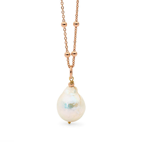 Leoni & Vonk baroque pearl on rose gold chain necklace 