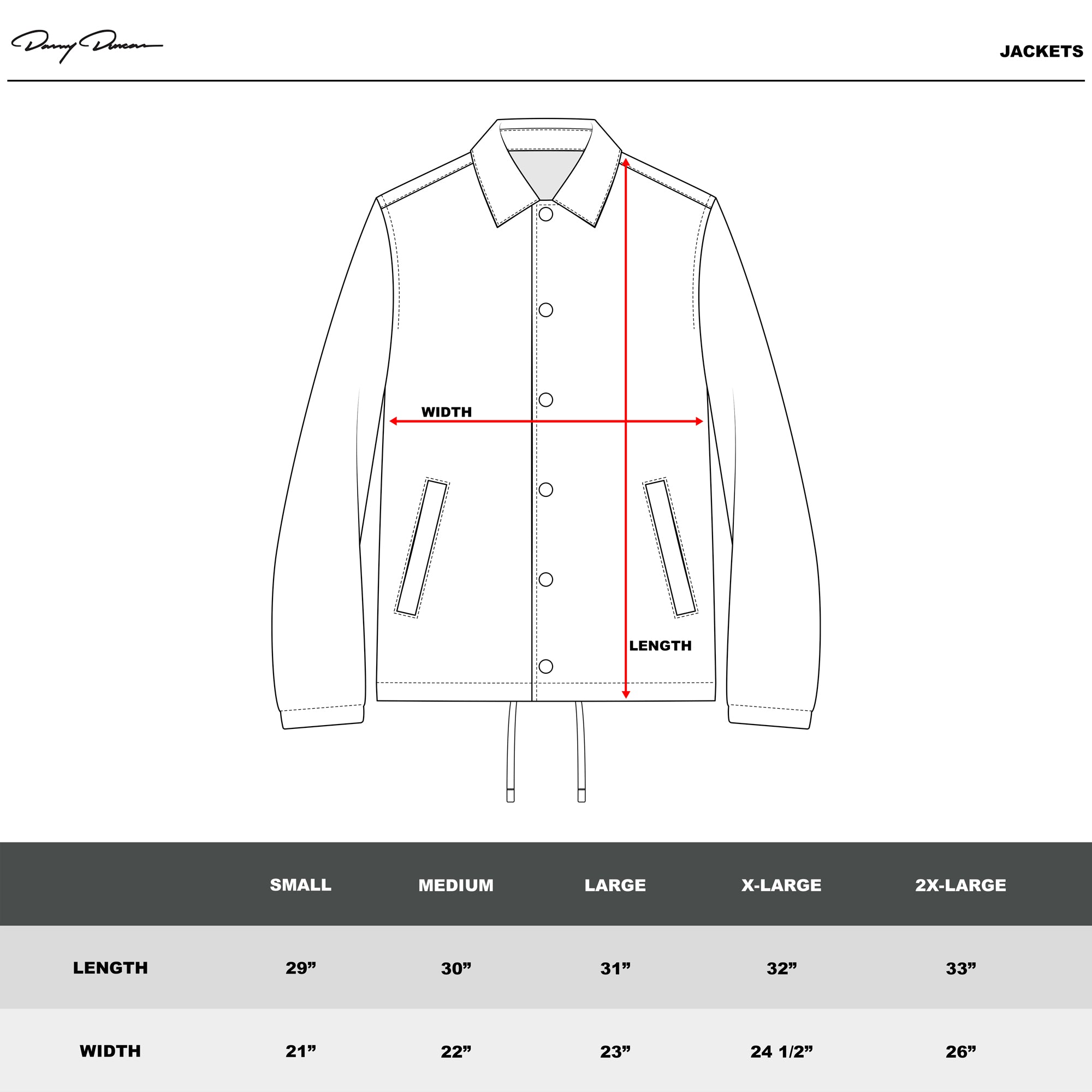 Sizing Charts – Danny Duncan