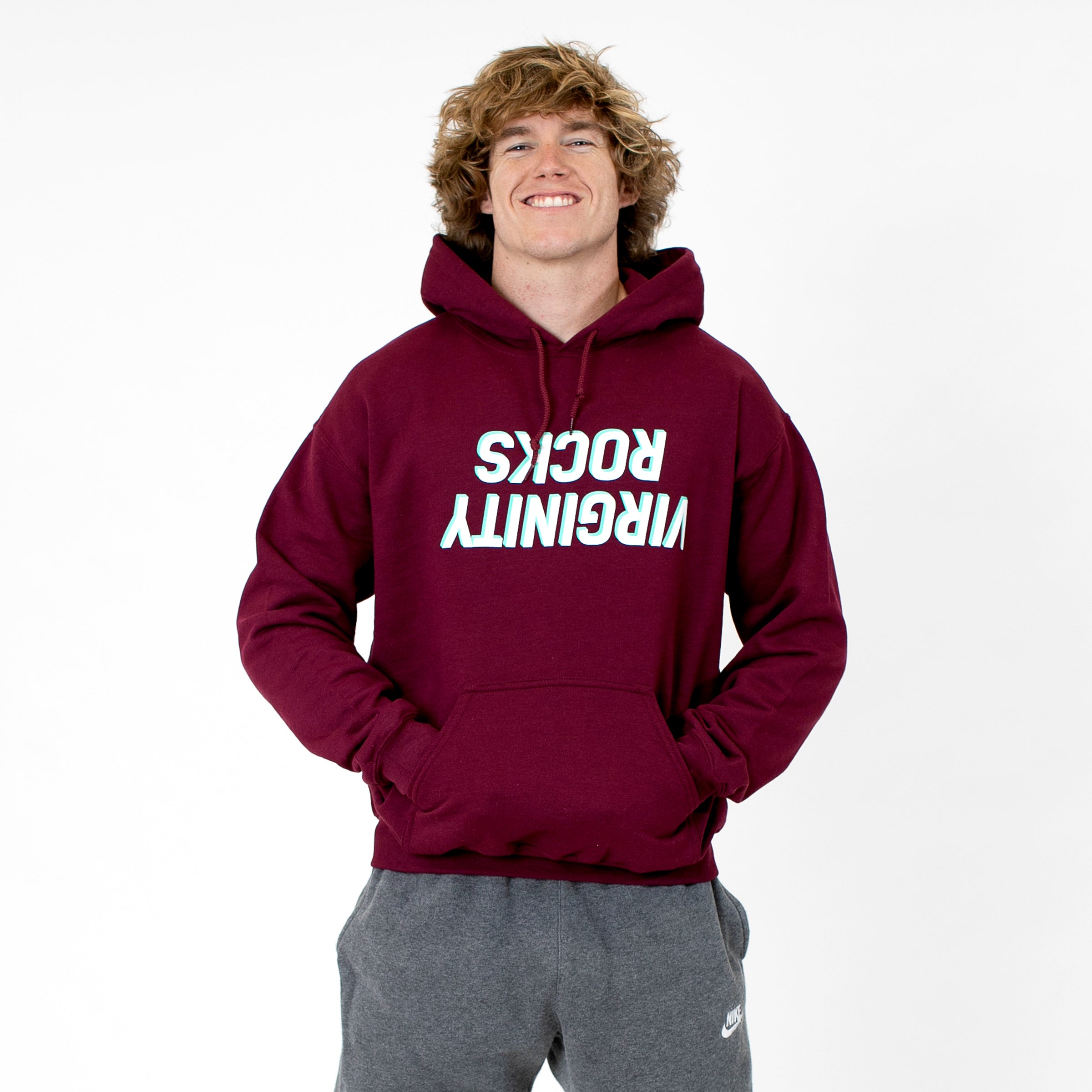 maroon and grey hoodie