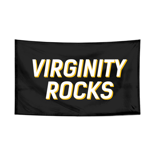 Virginity Rocks Black Wall Flag.