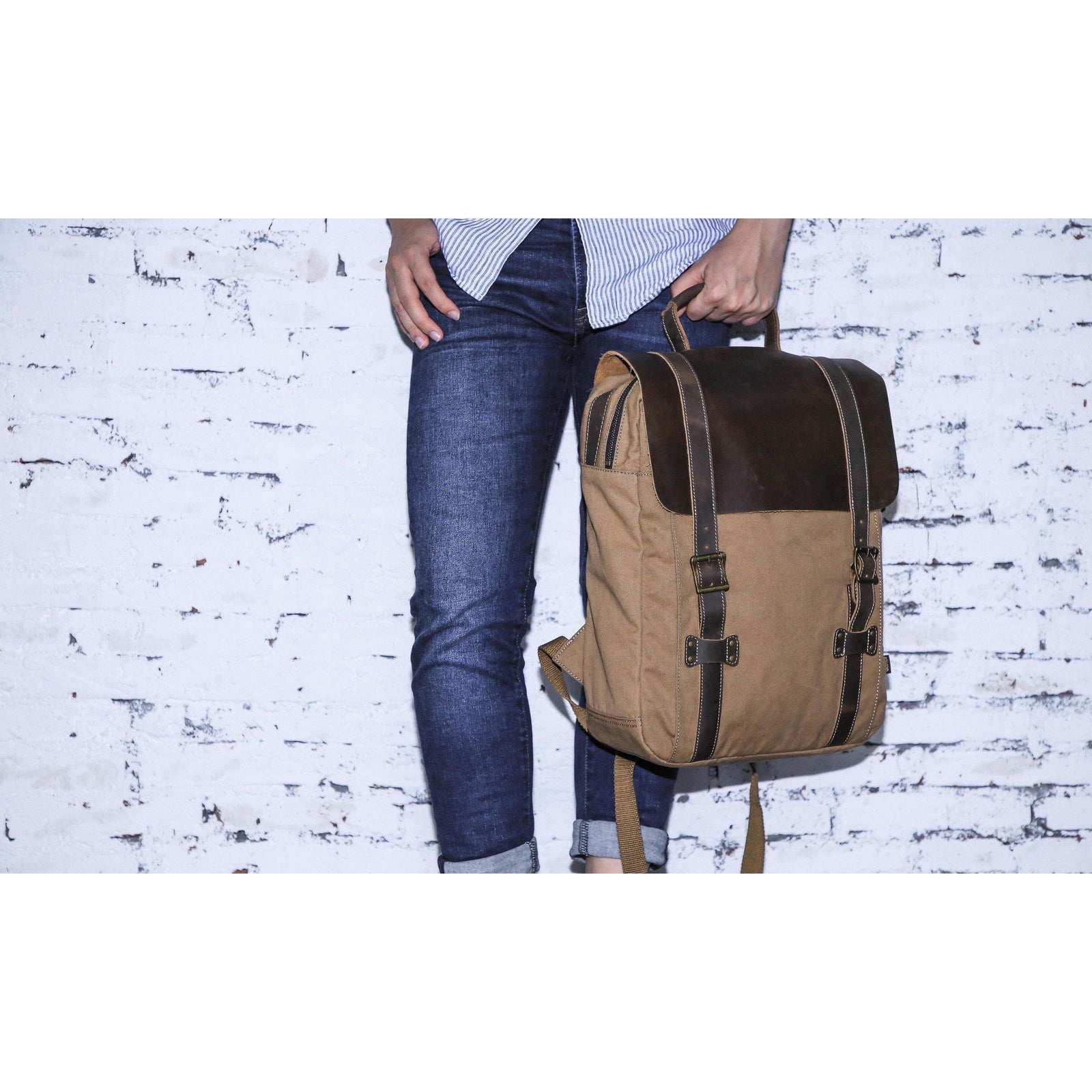 Leather Canvas Backpack #71102 - Gootium