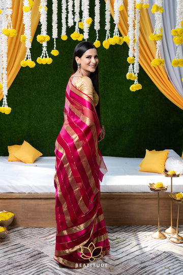 Multicolor Striped Chiffon Saree – Beatitude