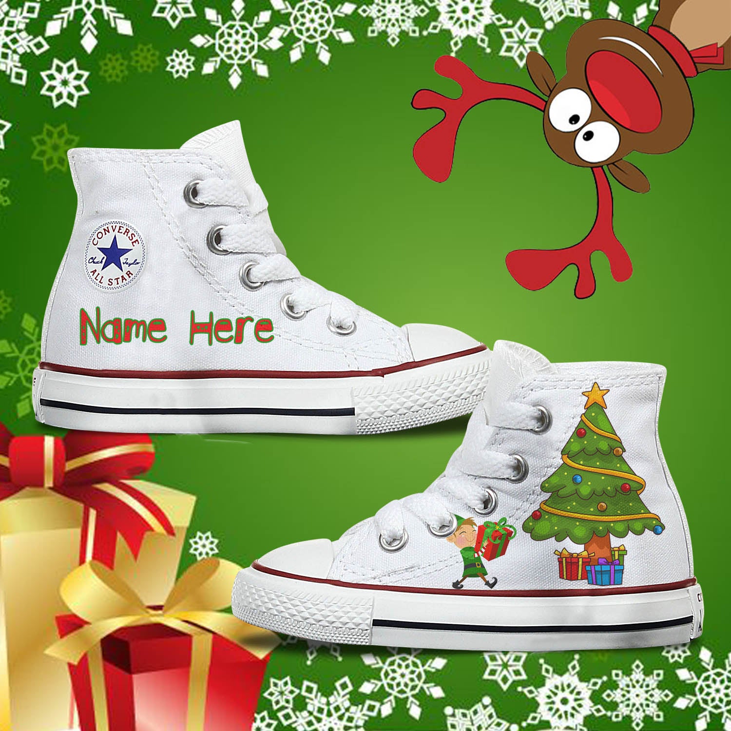 Kids Custom Christmas Converse Shoes | High Top White - Bump Shoes