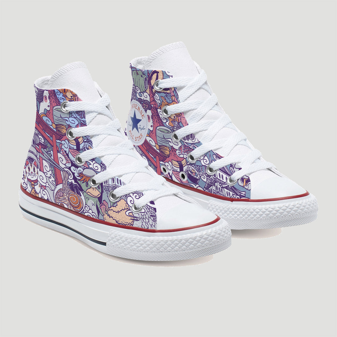 Japanese Culture Adult Custom Converse Shoes | High & Low Top White