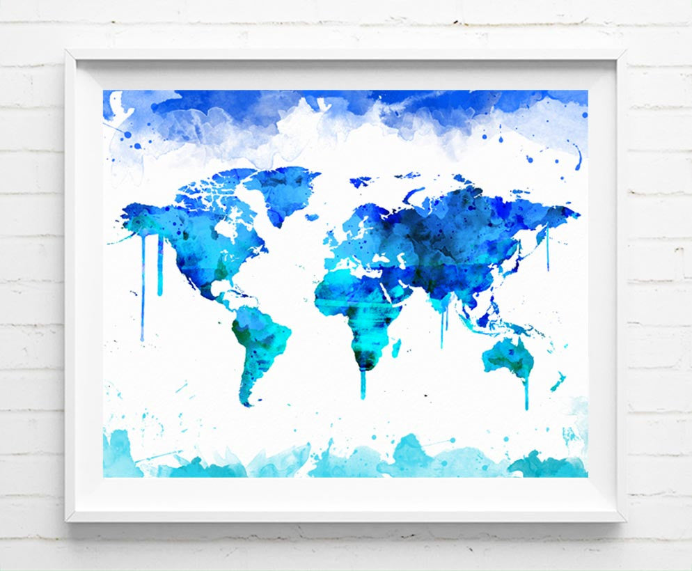 world map poster travel map art prints watercolor painting