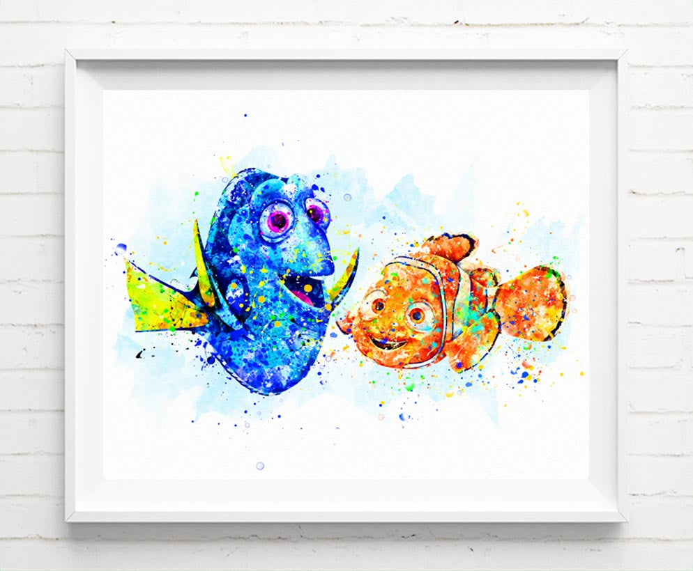 Finding Nemo Disney Print Poster Watercolor Framed Canvas Wall Art Nursery