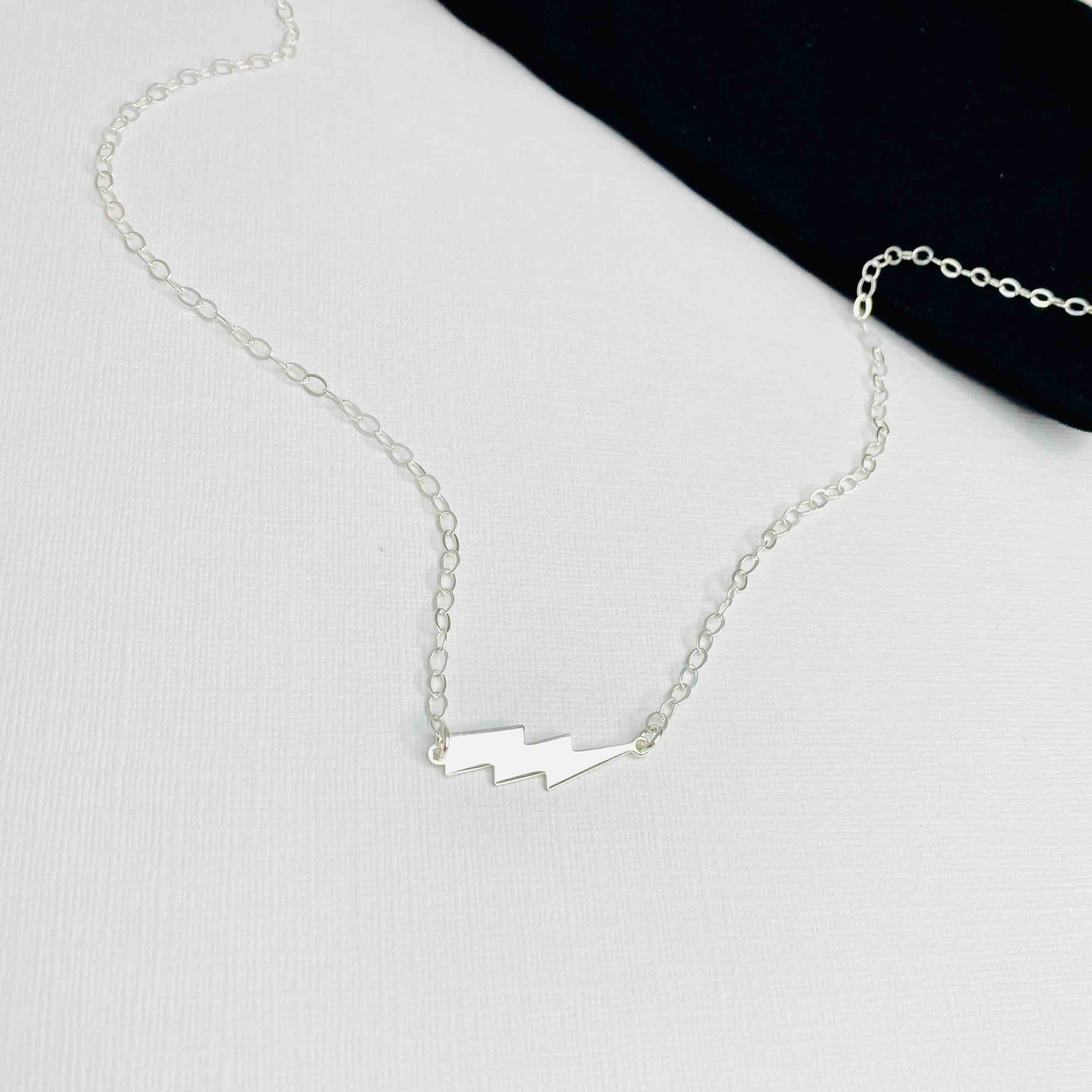 Silver Lightning Bolt Necklace | Horizontal Lightning Bolt Necklace –  KookyTwo