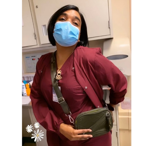 Nurse Bennet with her Go Dash Dot bag from Jacobi Medical Center
