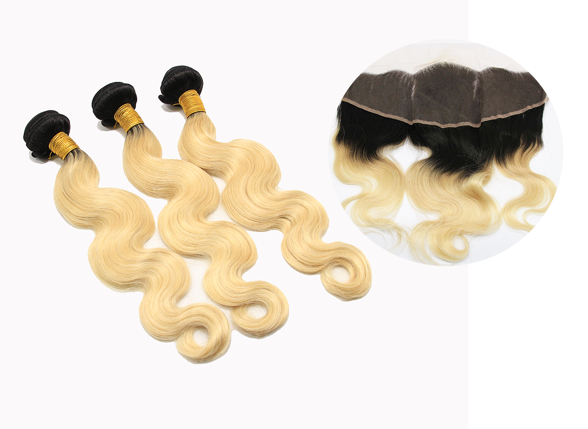 Dark Root Blonde 3 Bundles A Frontal Closure Euryale Vh