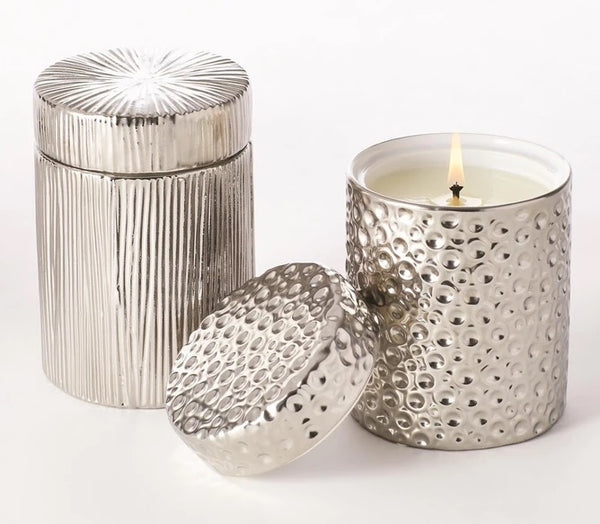 Global Views Ocean Jar Candle Sandalwood Teak Silver