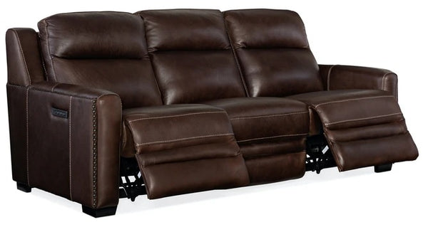 Hooker Furniture Living Room Lincoln Power Recline Sofa With Power Headrest & Lumbar Recline Brown