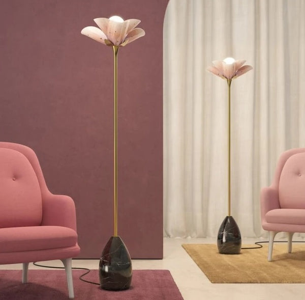Lladro Blossom Floor Lamp JP, Pink and Golden Luster