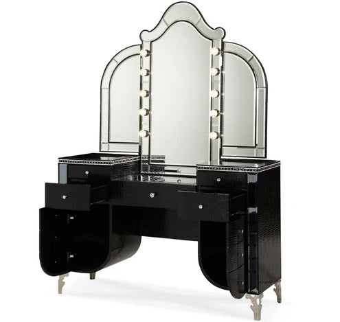 Michael Amini Hollywood Swank Starry Night Upholstered Vanity And Mirror