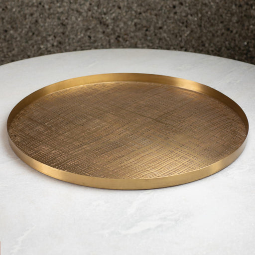 Global Views Kokoro Etched Round Tray-Brass