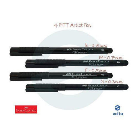 Faber-Castell Pitt Artist Pen Set 6 Black (XS,S,F,M,B,C) 48 Triangular  Colors