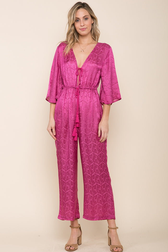 pink tie front jumpsuit