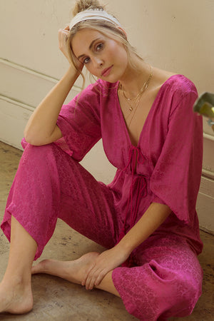 pink tie front jumpsuit