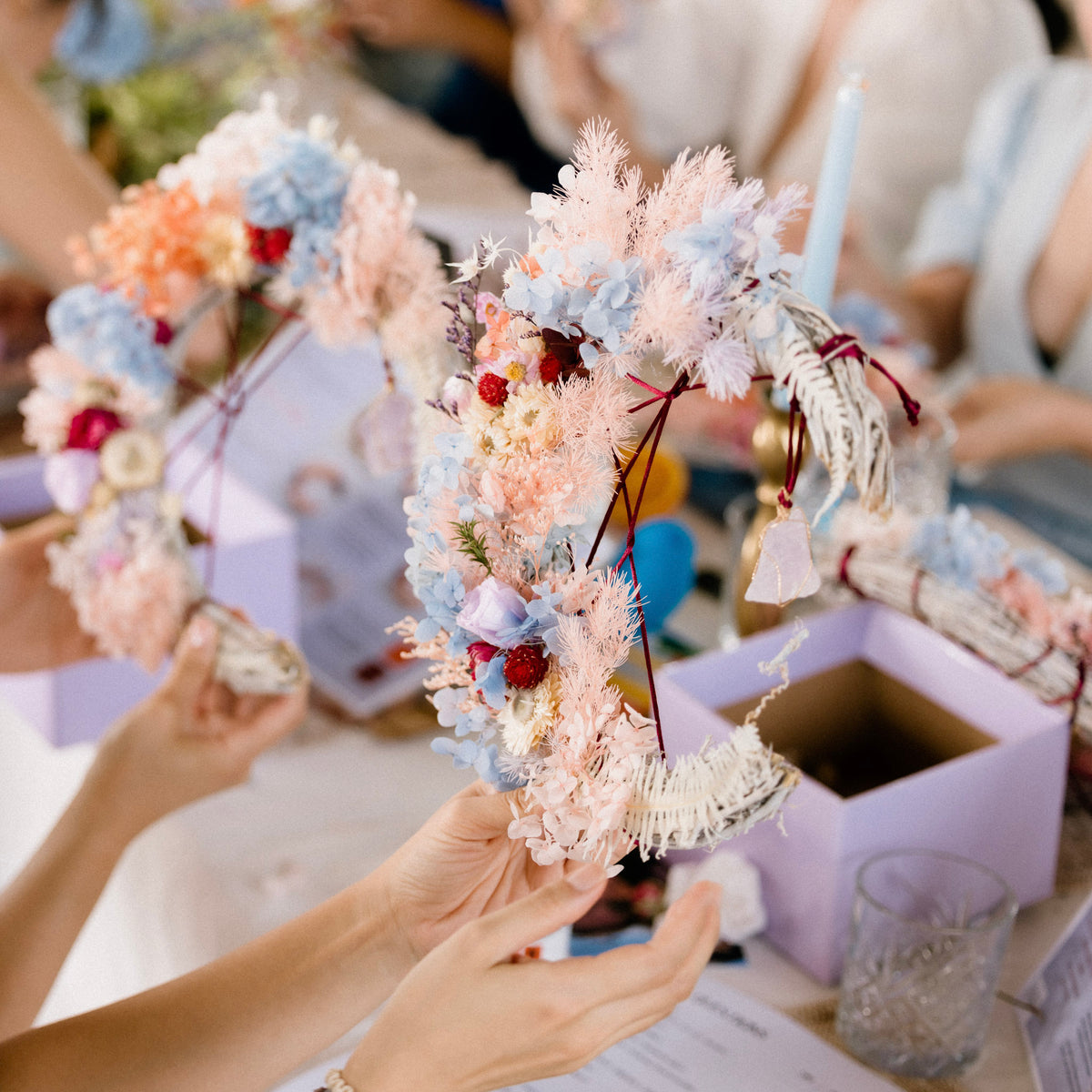 Flower Arranging Party with Fresh or Dried Flowers for Flower Crowns,  Bouquets, Centerpieces or Leis