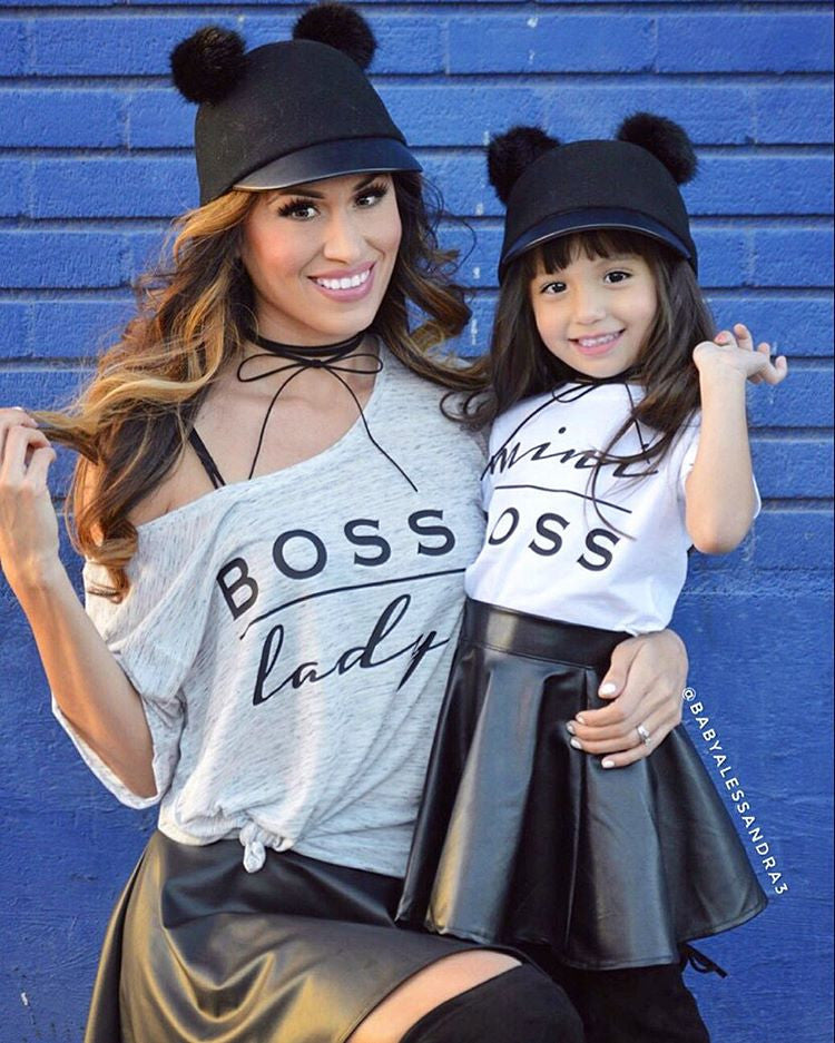 Mini Boss T Shirt Top Leather Skirt 2pcs Outfit Boss Lady Swag