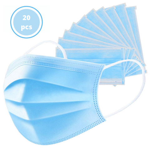 iRyno Earloop 3 Layered Face Masks - 20 Pcs