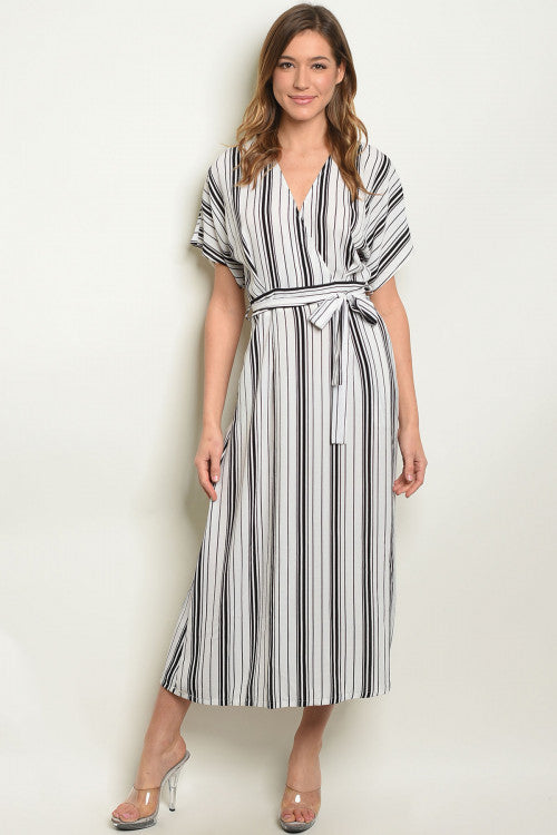 white stripe midi dress