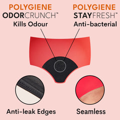 WUKA everyday and light leak incontinence pants incorporate Polygiene OdorCrunch™ and StayFresh™ technology which kills odour and is anti-bacterial. Anti-leak edges and incorporates our Stretch™ technology so that 1 pair fits 4 sizes