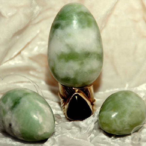 three green jade yoni eggs