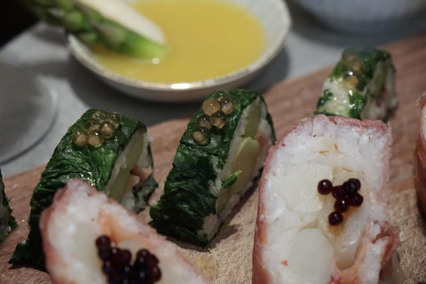 sushi variationen mit Olivenöldressing