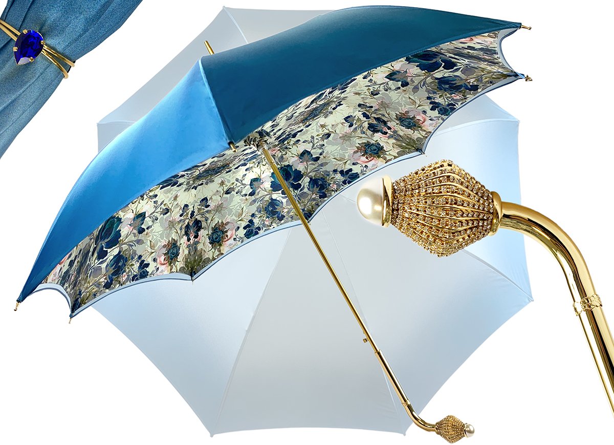 Light Blue Flowers Umbrella, Double Cloth – IL MARCHESATO LUXURY ...