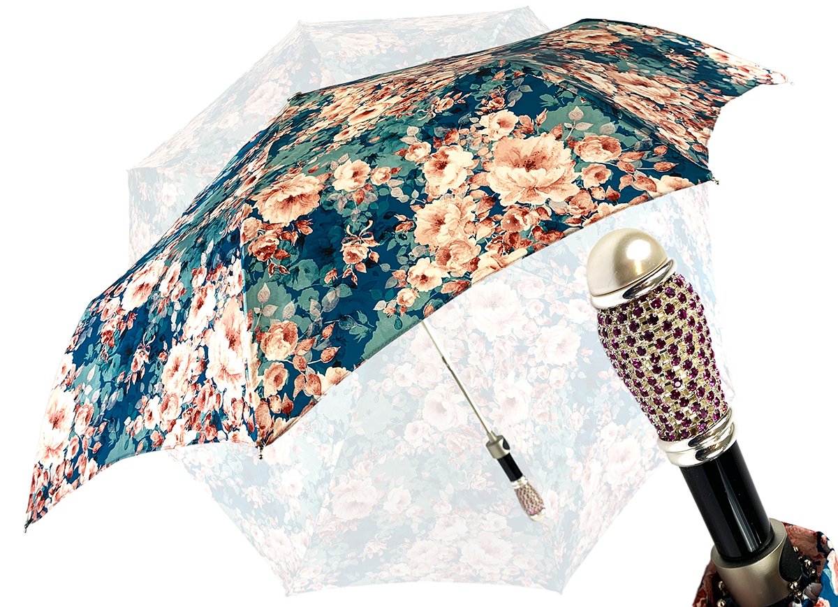 Bellissimo ombrello floreale con strass Swarovski