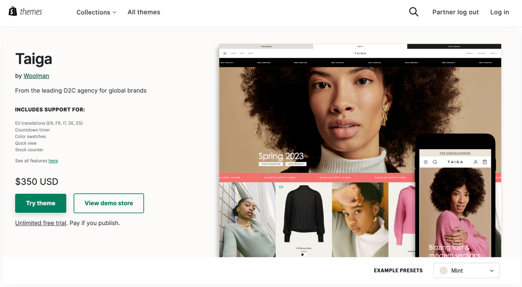 Shopify Plus theme | Taiga - Mint