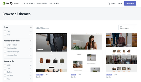 The search function in the Shopify Theme store allows you to find just the right theme for your needs. 