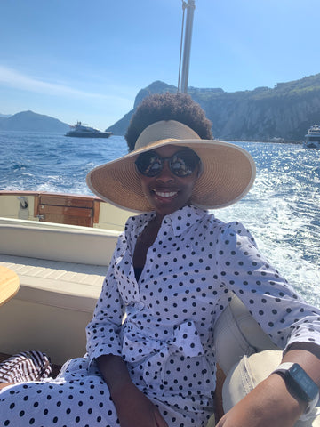 Ade Hassan on a boat in Capri