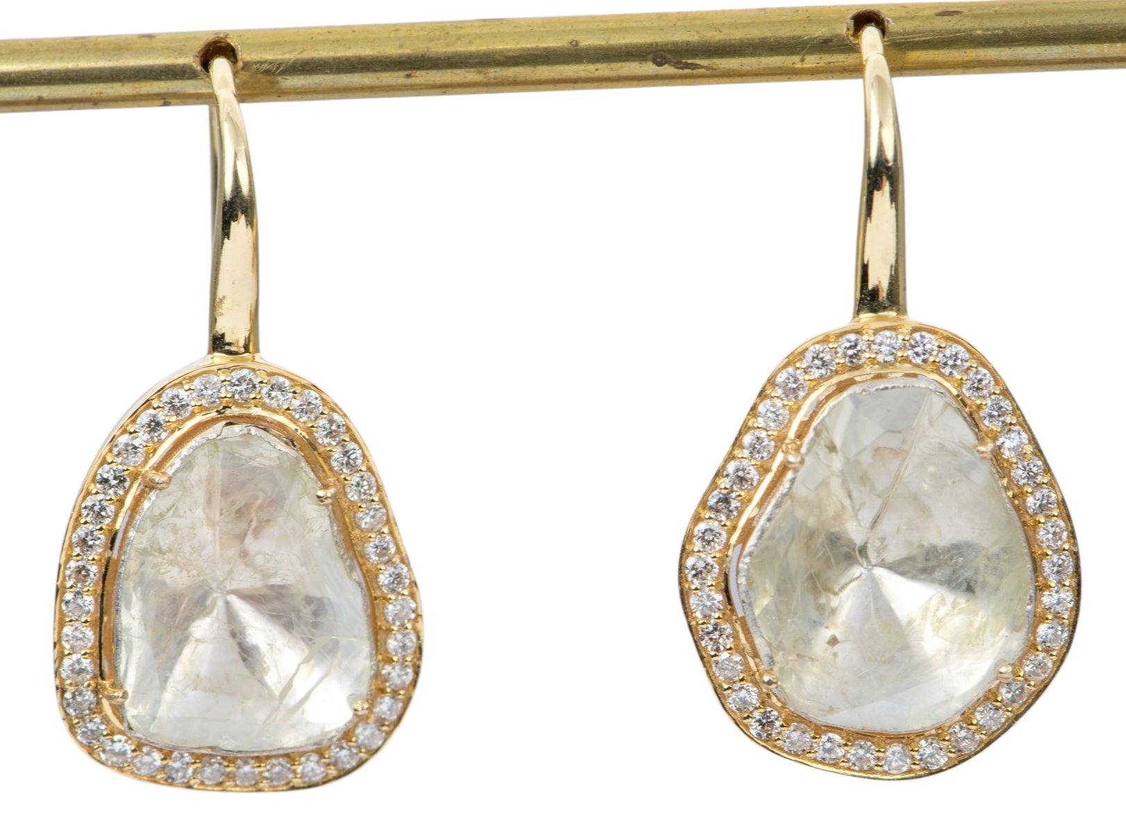 Ethical Sustainable 1/3ctw Diamond Bezel Set Long Chain Dangle Gold Stud Earrings 14K Yellow Gold