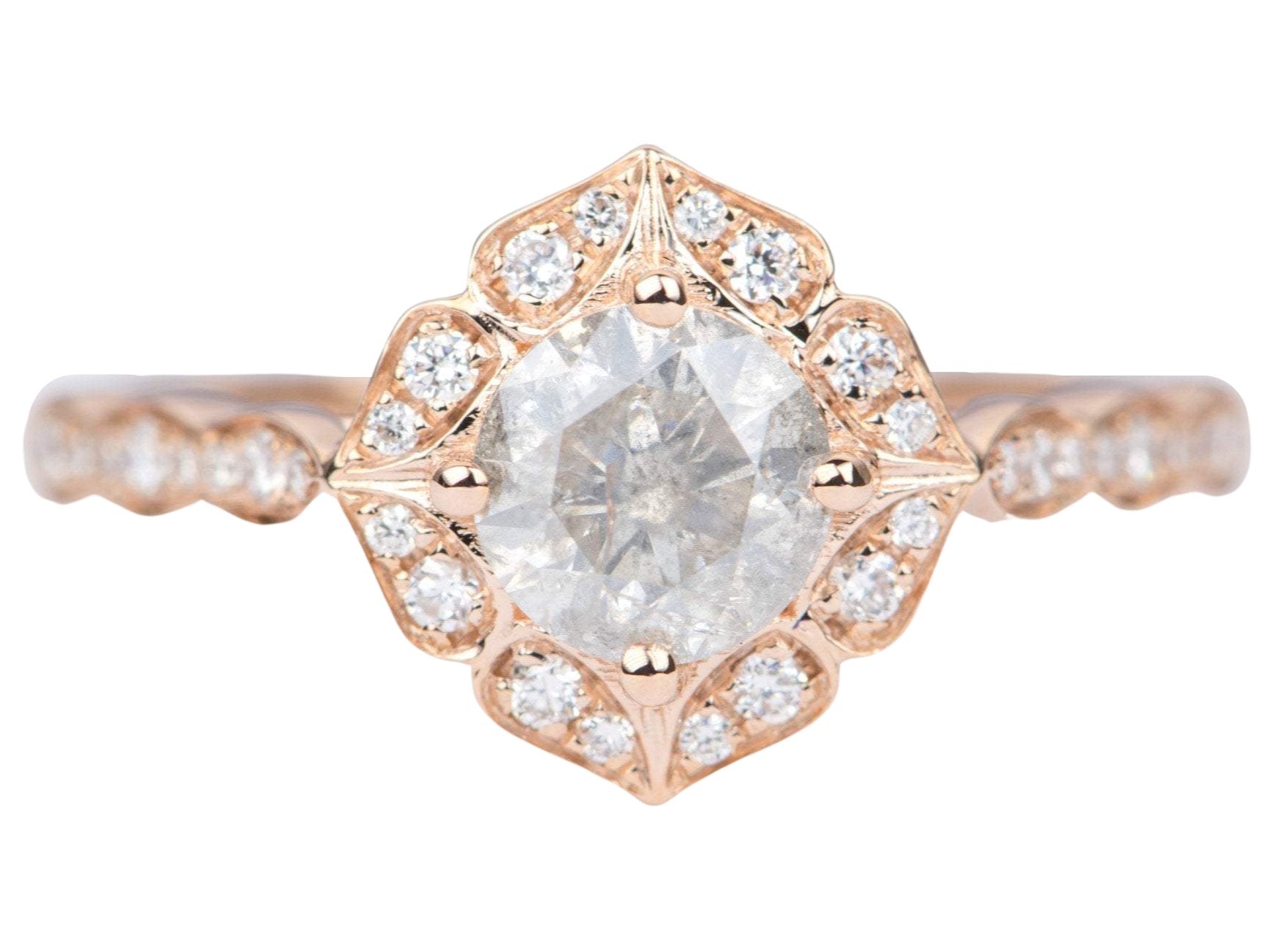 Capella Rose Cut Diamond Center with Baguette Star Flair 18K White Gold Engagement Ring — Albuquerque | Jewelry | Engagement Rings | Albuquerque | New