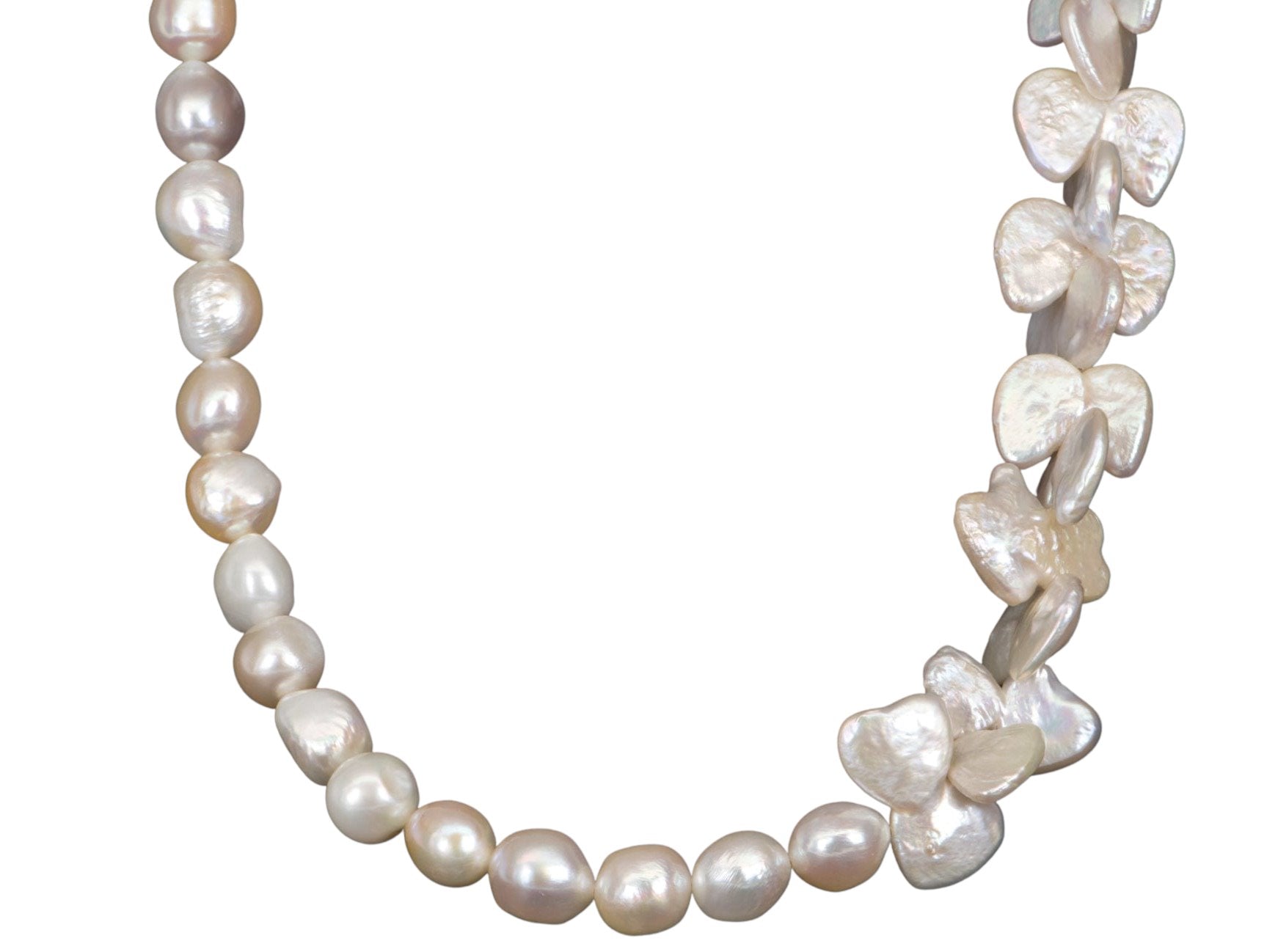 Large Baroque Pearl Necklace with Petal and Gold Bead Accent 14K