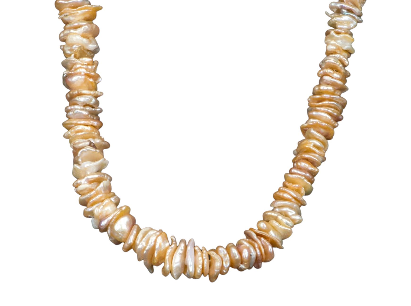 9-12mm Iridescent Peachy Pink Baroque Pearl Necklace with 14K Gold